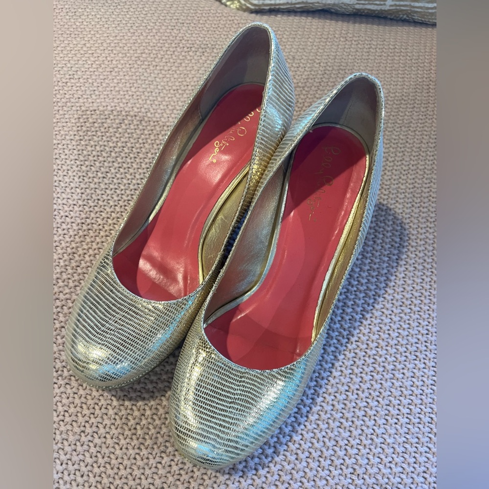 Lilly Pulitzer Gold Wedge Heels
